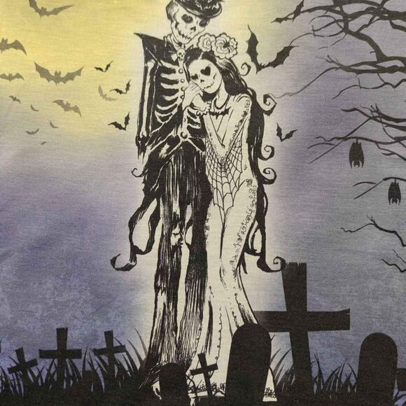 Set of 2 Bride & Groom Skeleton Dual Sided Graphic T-Shirts - Juniors Medium - Picture 6 of 10